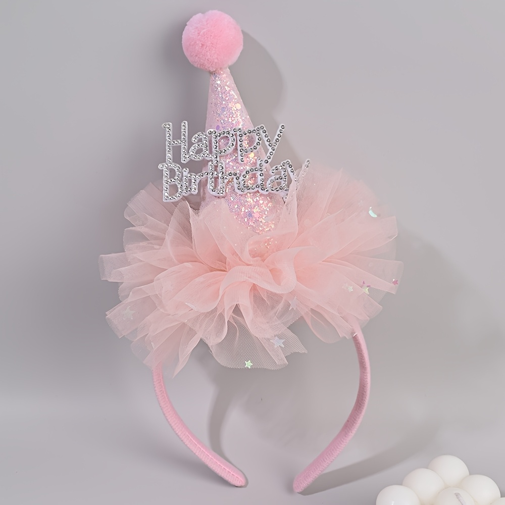 Party Hat Cone - Princess Birthday Rhinestone Hair Hoop Sparkly