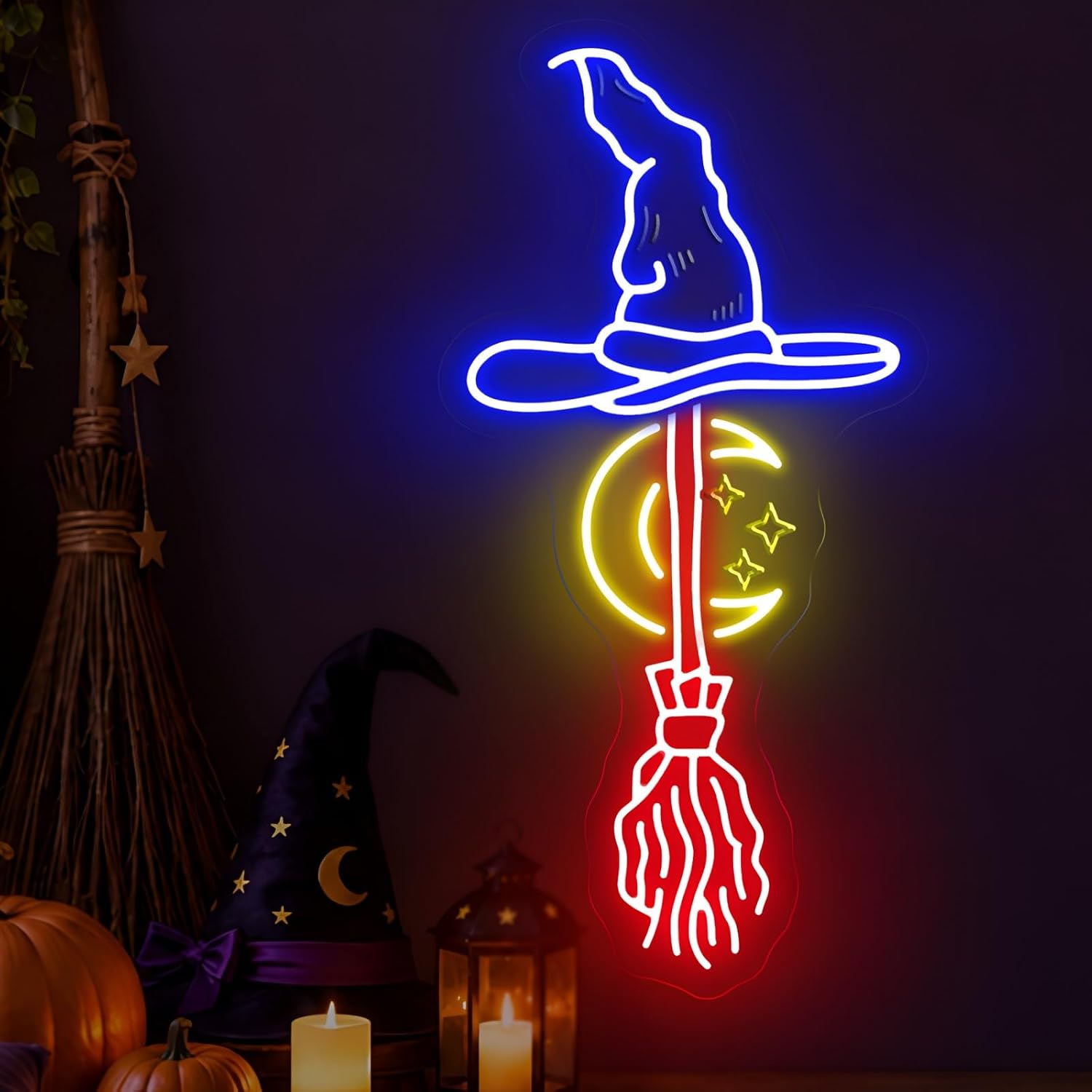 Witch Hat Broom Neon Sign Moon - đánh giá và giá Neon Sign Party