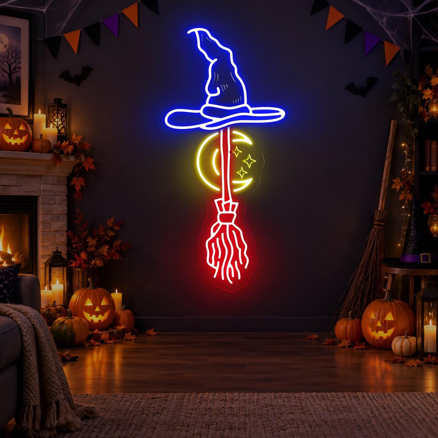 Witch Hat Broom Neon Sign Moon - đánh giá và giá Neon Sign Party