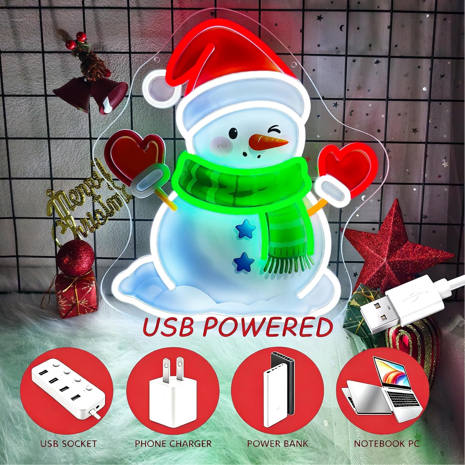 Waving Christmas Snowman LED N - đánh giá và giá Neon Sign Party